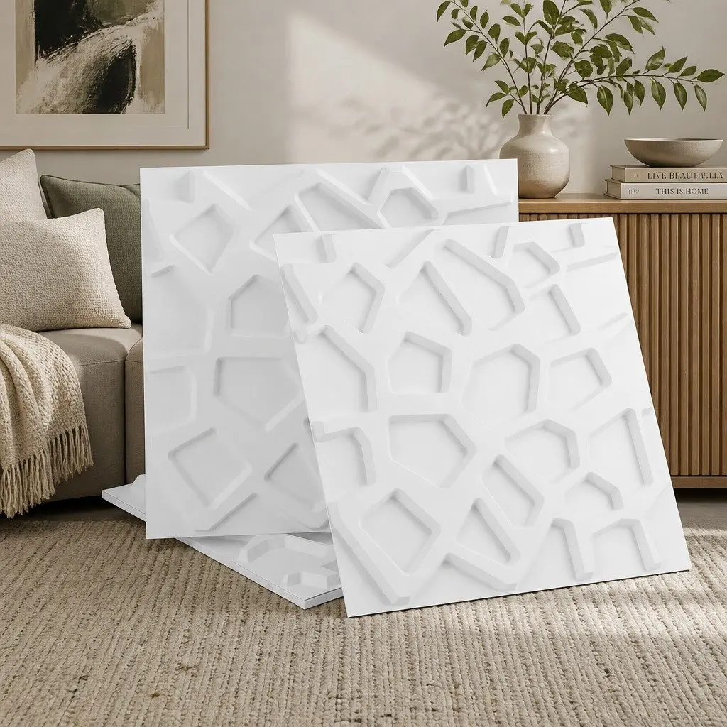 PVC 3D Wall Panels Set of 15 White 50x50cm Decorative Feature Panels for Home Interior Decor