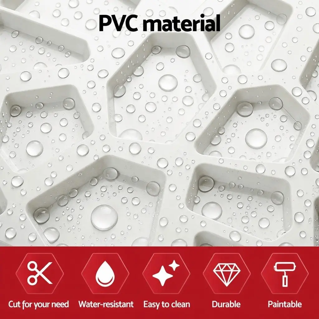 PVC 3D Wall Panels Set of 15 White 50x50cm Decorative Feature Panels for Home Interior Decor
