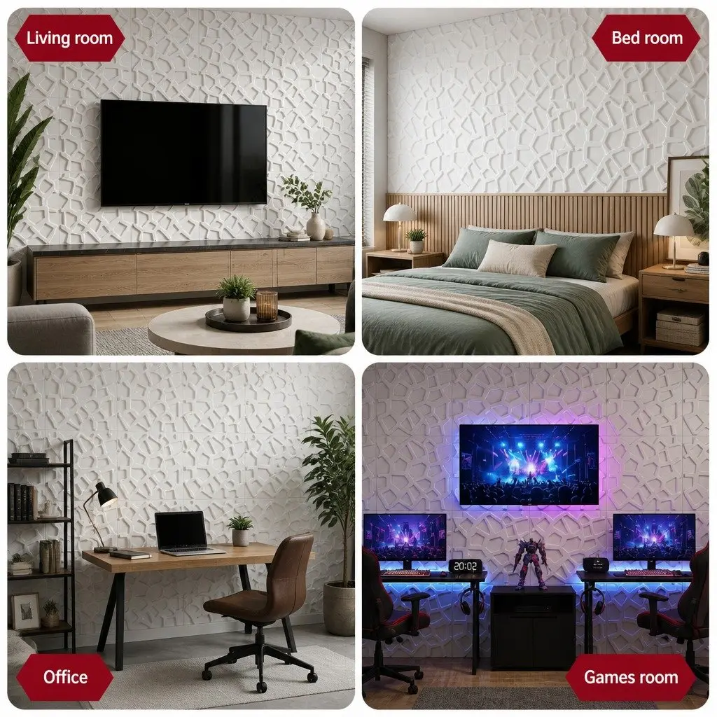 PVC 3D Wall Panels Set of 15 White 50x50cm Decorative Feature Panels for Home Interior Decor