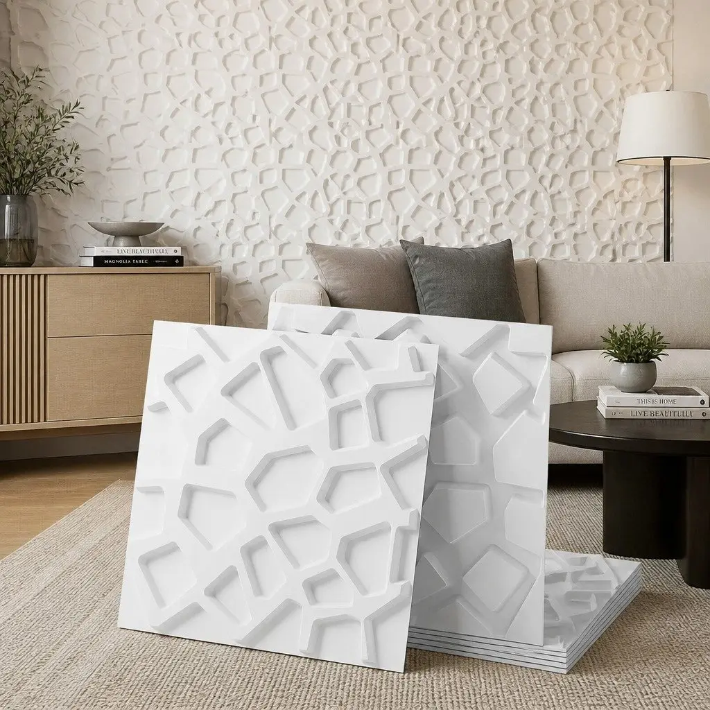 PVC 3D Wall Panels Set of 15 White 50x50cm Decorative Feature Panels for Home Interior Decor