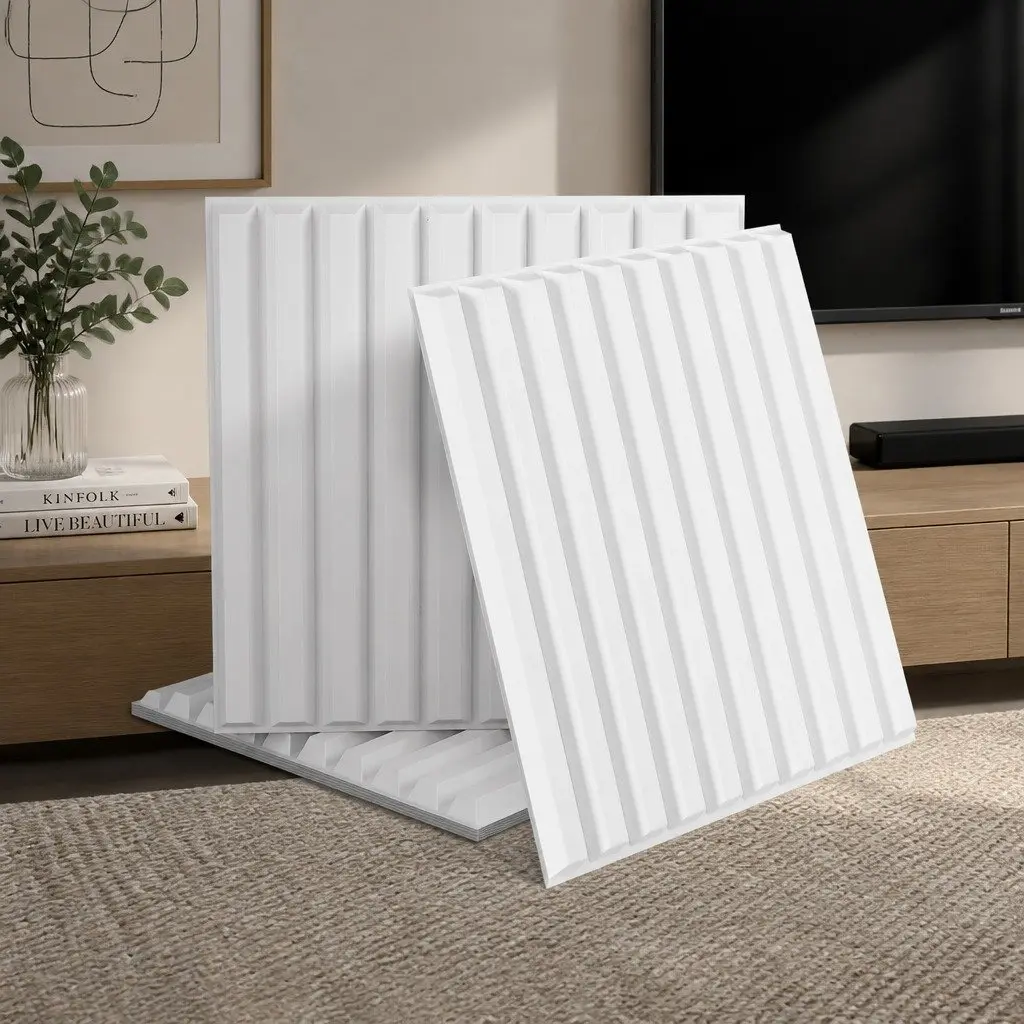 PVC Decorative 3D Wall Panels White 50x50cm Set of 15 Vertical Feature Panels
