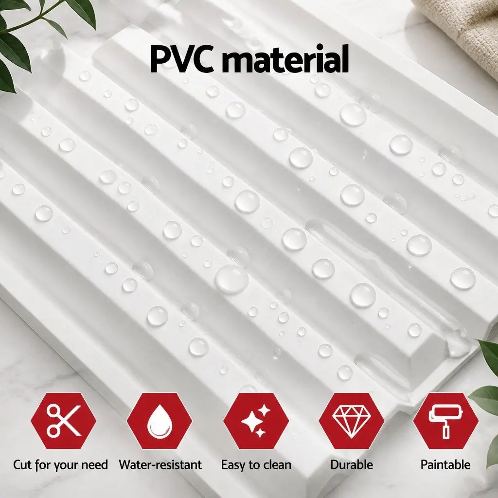 PVC Decorative 3D Wall Panels White 50x50cm Set of 15 Vertical Feature Panels