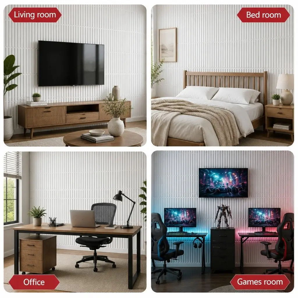 PVC Decorative 3D Wall Panels White 50x50cm Set of 15 Vertical Feature Panels