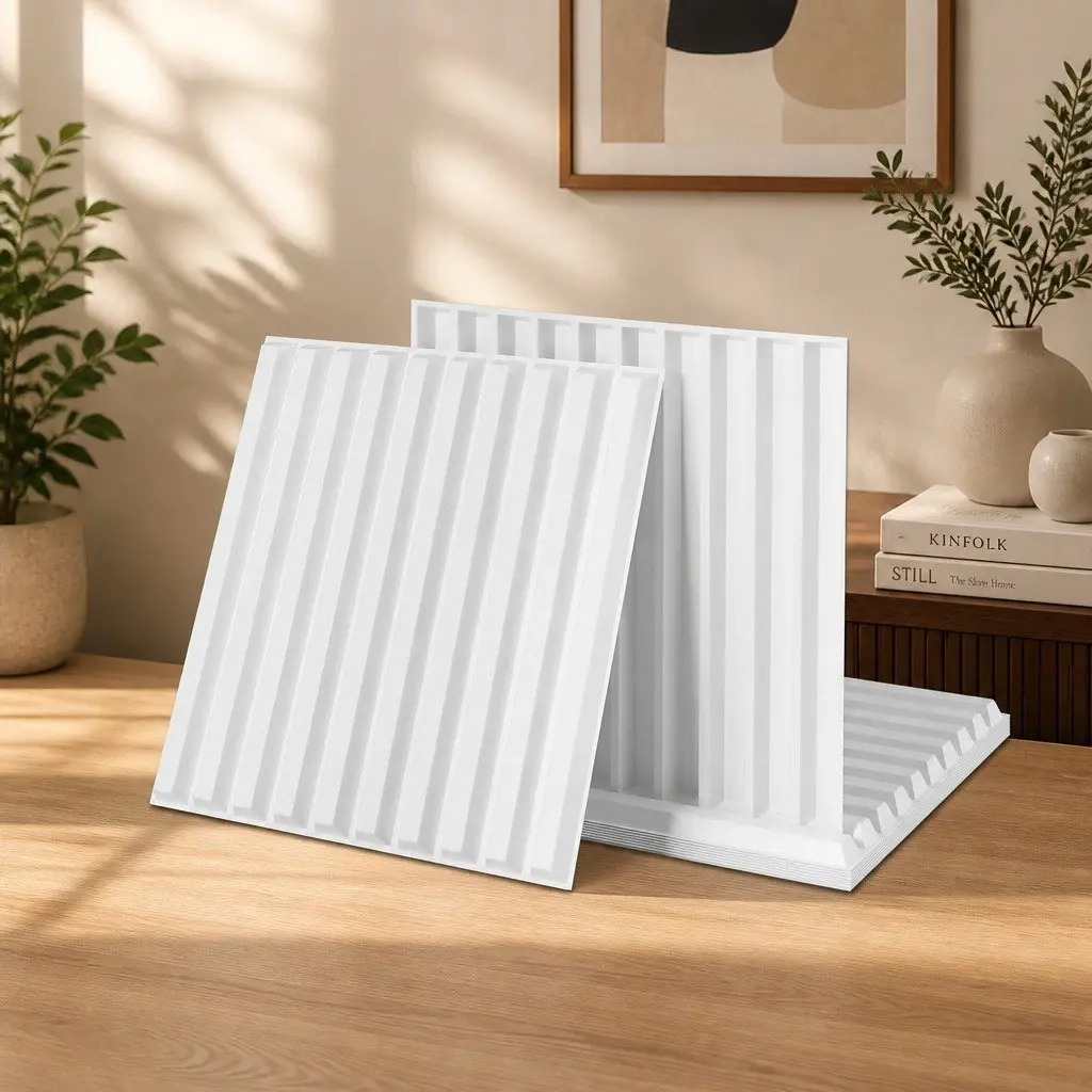 PVC Decorative 3D Wall Panels White 50x50cm Set of 15 Vertical Feature Panels