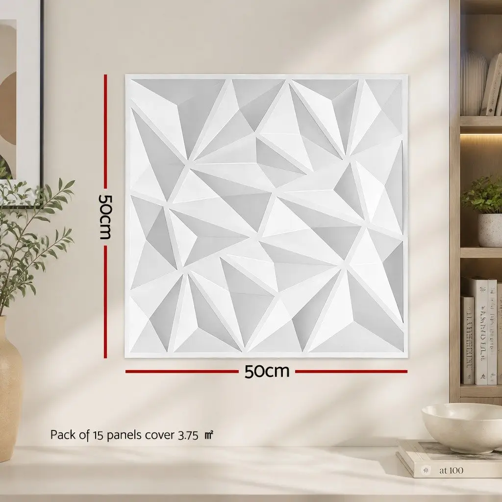 3D Wall Panels PVC Diamond Pattern 50x50cm White Set 15