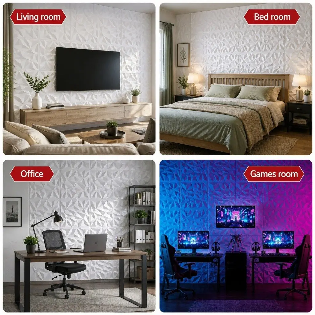 3D Wall Panels PVC Diamond Pattern 50x50cm White Set 15