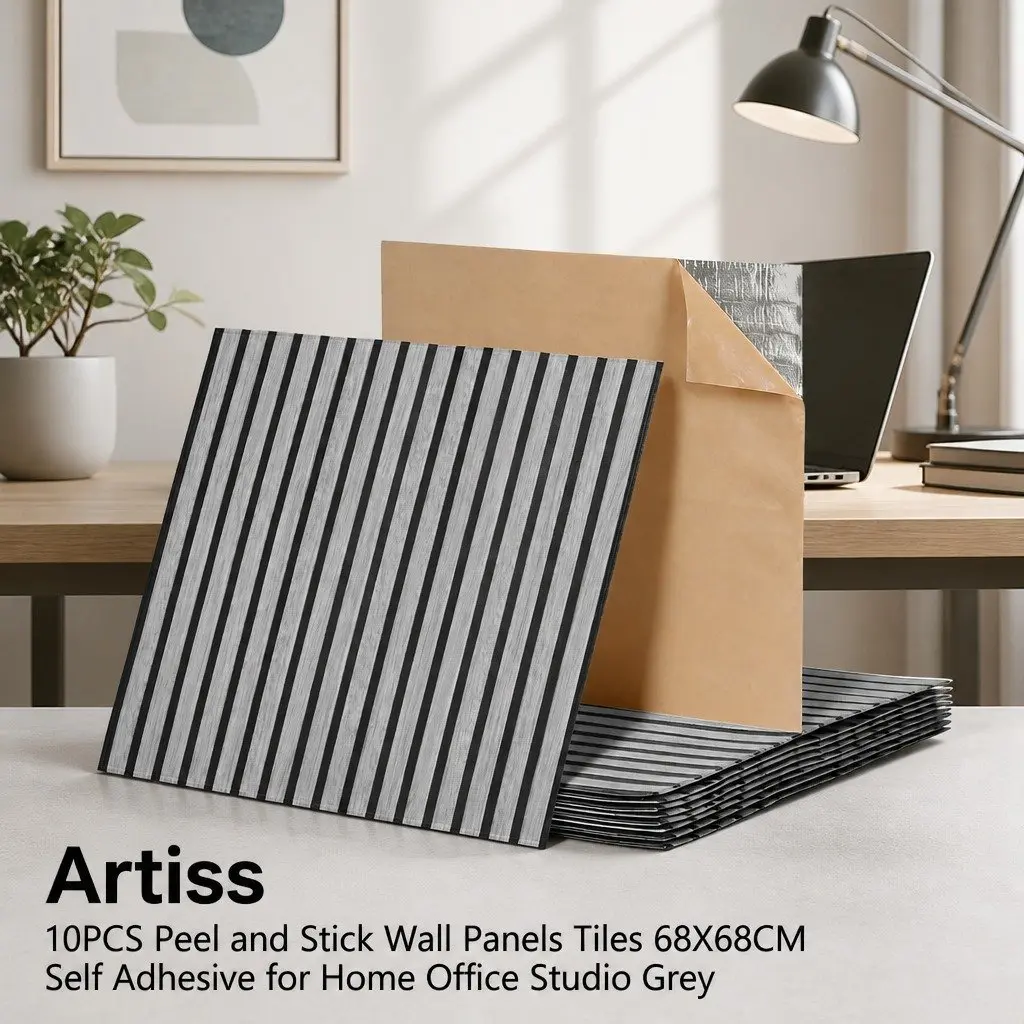 Peel and Stick Wall Panels PVC 68x68cm Self Adhesive Decorative Grey 10 Piece