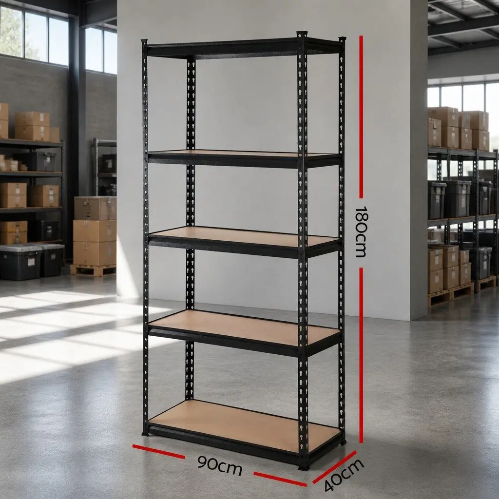 5-Tier Heavy Duty Garage Shelving Unit Industrial Steel 90x40x180cm Matte Black