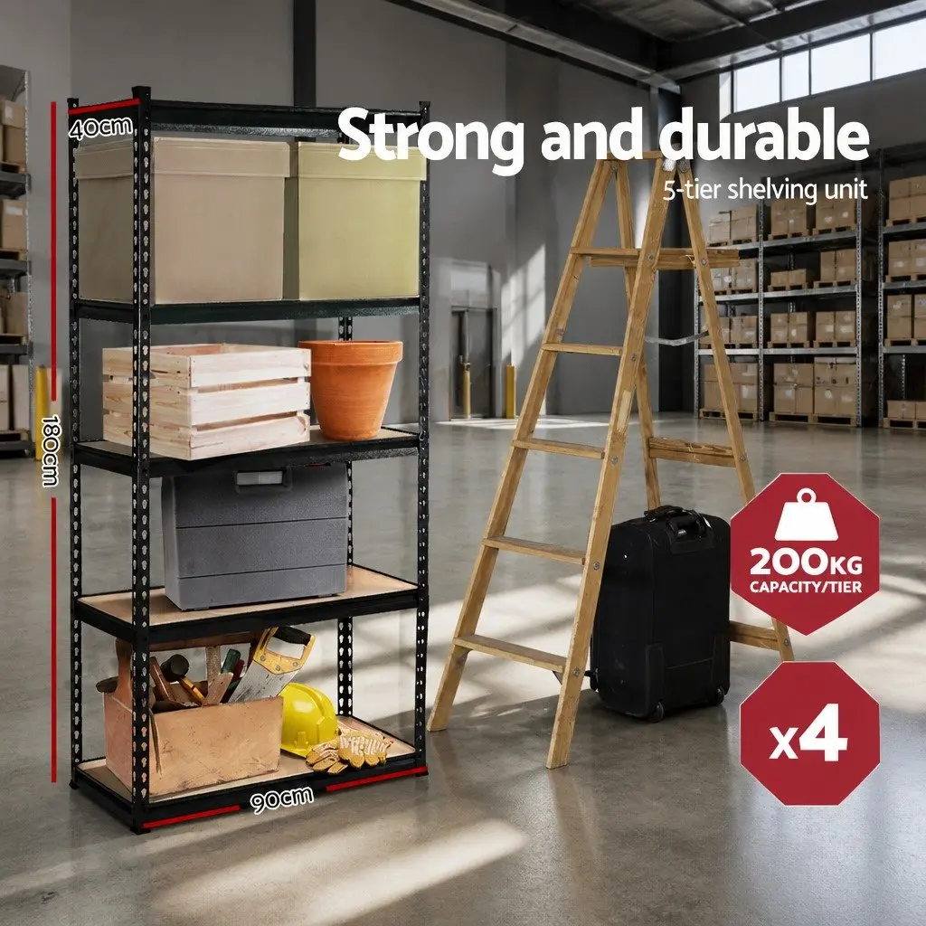 5-Tier Heavy Duty Garage Shelving Unit Industrial Steel 90x40x180cm Matte Black