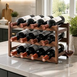 3-Tier Bamboo Wine Rack 12 Bottle Display Storage Organizer Walnut Free-Standing