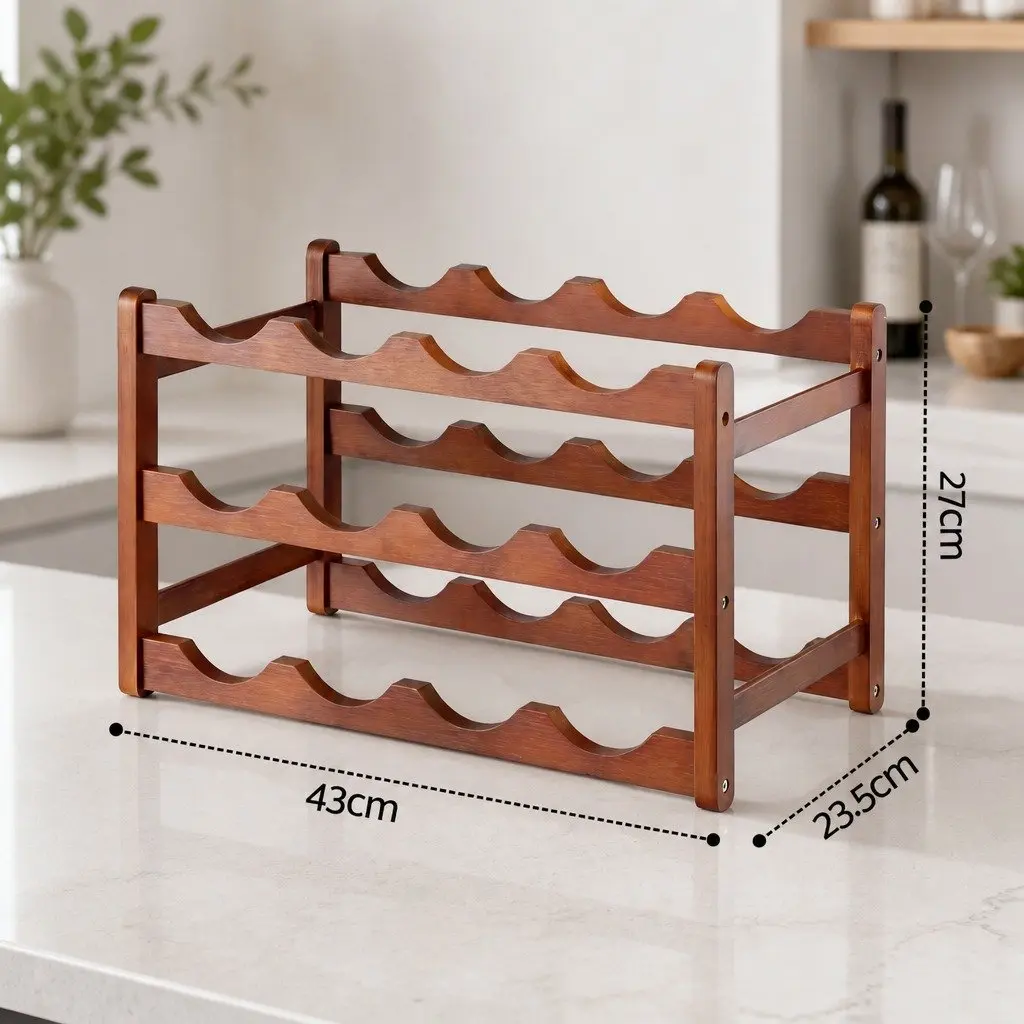 3-Tier Bamboo Wine Rack Natural Bamboo 43 x 23.5 x 27cm Walnut Free-Standing