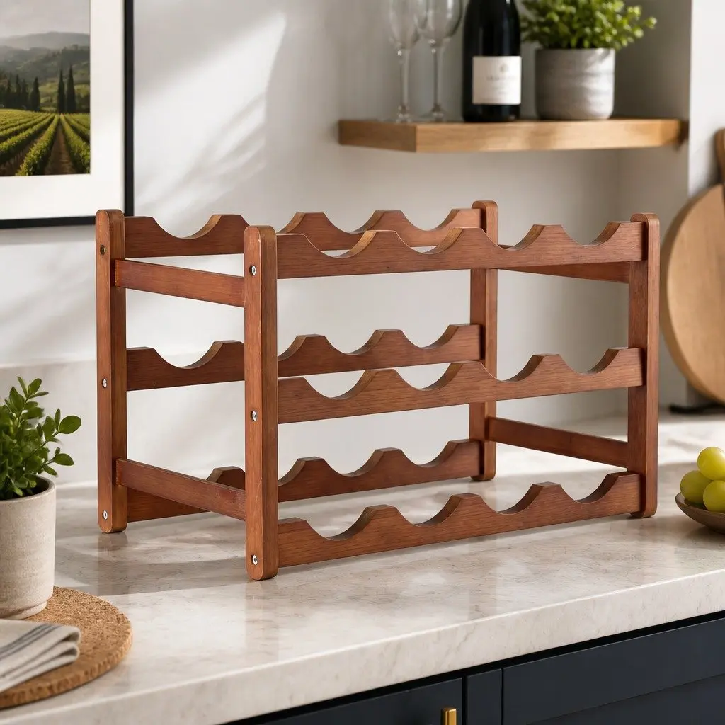 3-Tier Bamboo Wine Rack Natural Bamboo 43 x 23.5 x 27cm Walnut Free-Standing