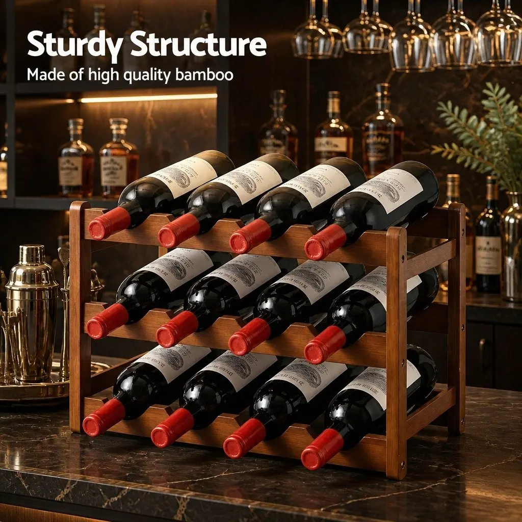 3-Tier Bamboo Wine Rack Natural Bamboo 43 x 23.5 x 27cm Walnut Free-Standing
