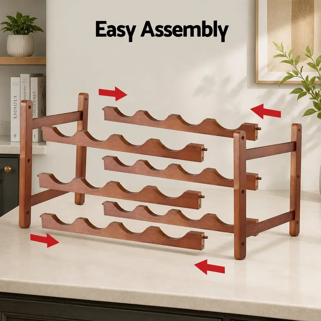 3-Tier Bamboo Wine Rack Natural Bamboo 43 x 23.5 x 27cm Walnut Free-Standing