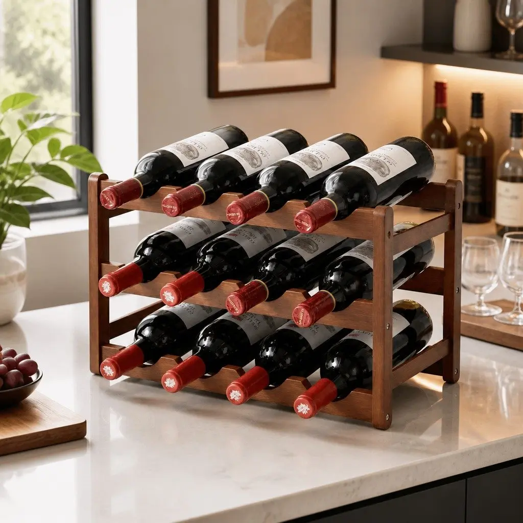 3-Tier Bamboo Wine Rack Natural Bamboo 43 x 23.5 x 27cm Walnut Free-Standing