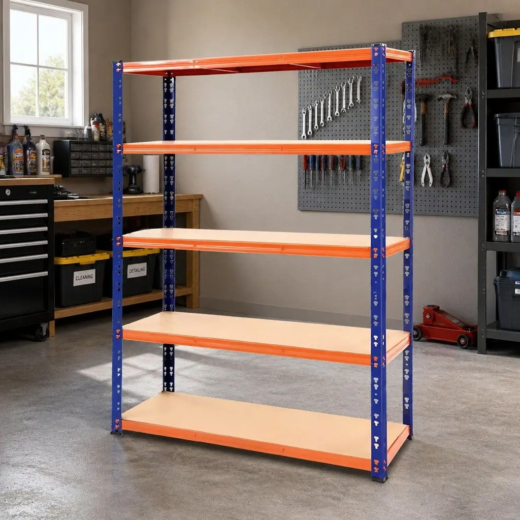 Heavy-Duty Garage Storage Shelving Rack 1.8M Blue 5-Tier Adjustable Beams Boltless Assembly