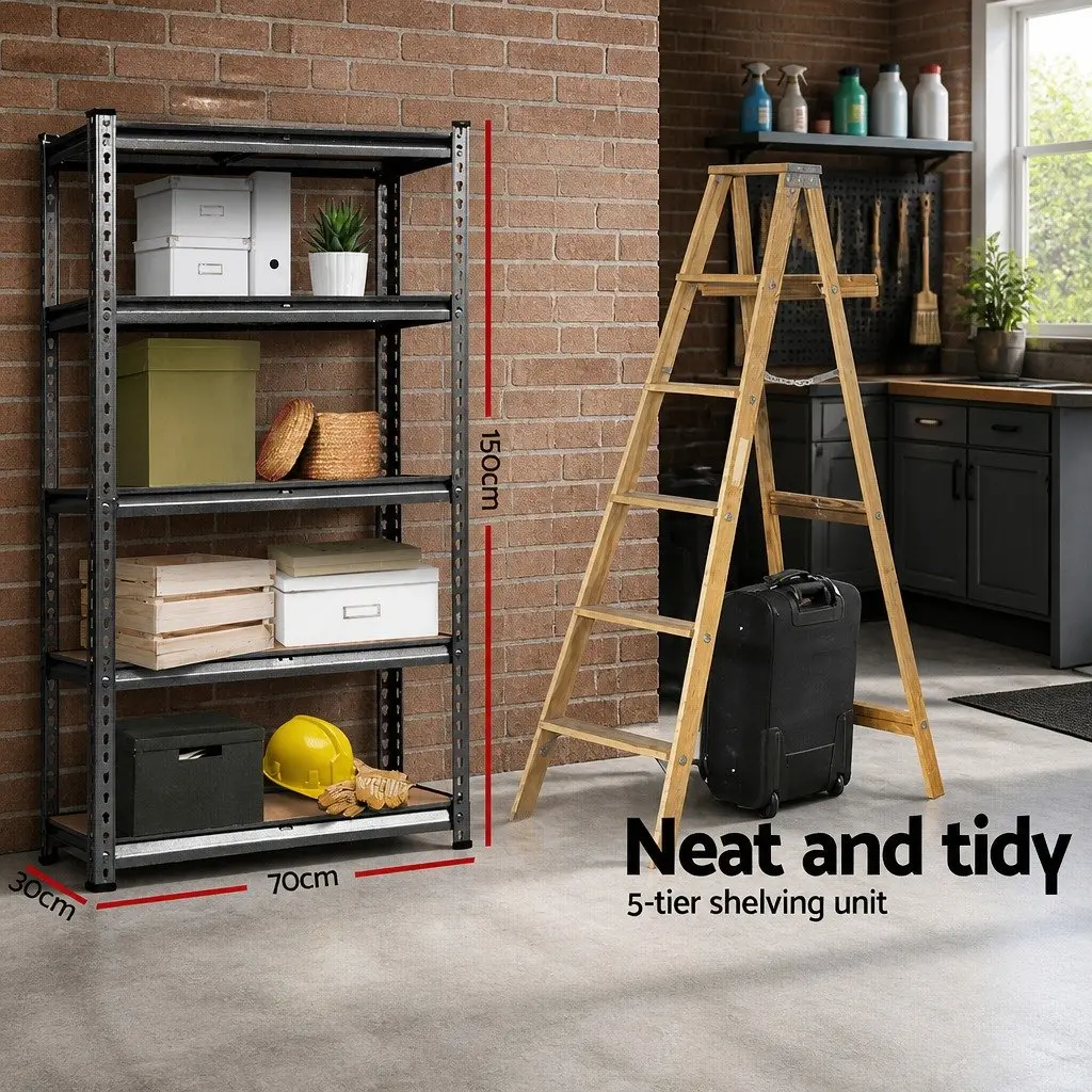Steel Storage Shelf Rack Adjustable 2x1.5M Grey Boltless for Warehouse Garage Shelving Unit