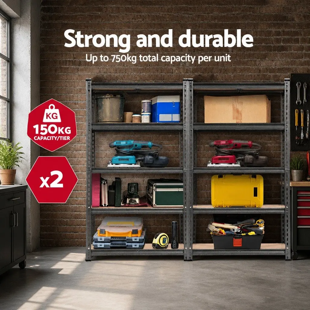 Steel Storage Shelf Rack Adjustable 2x1.5M Grey Boltless for Warehouse Garage Shelving Unit