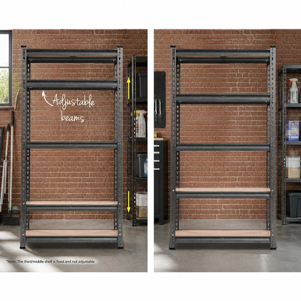 Steel Storage Shelf Rack Adjustable 2x1.5M Grey Boltless for Warehouse Garage Shelving Unit