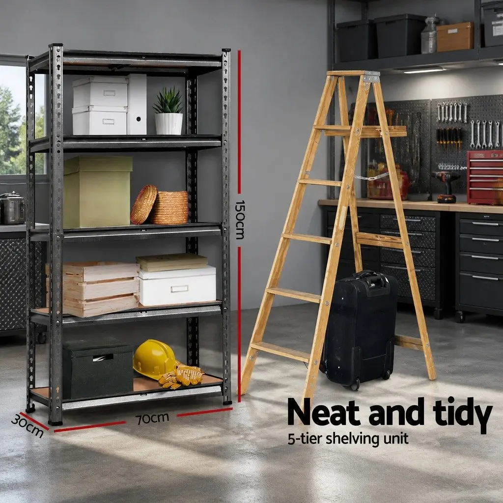Storage Rack Adjustable Boltless Charcoal Steel 1.5M for Garage Warehouse Workshop Organising Tools and Equipment