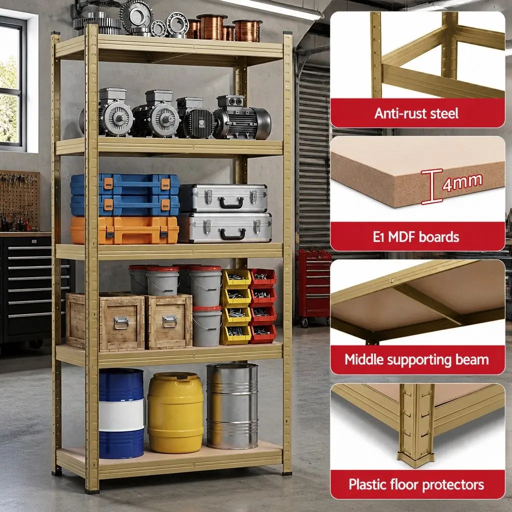 5-Tier Heavy Duty Garage Storage Shelving Unit Powder-Coated Steel 80 x 40 x 160cm Yellow