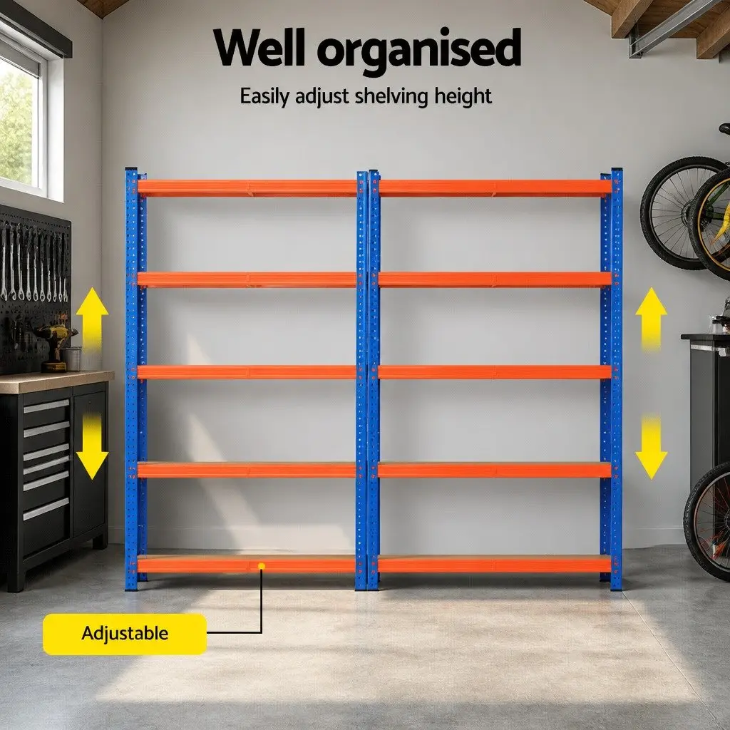 5-Tier Heavy Duty Garage Storage Rack Powder-Coated Steel MDF Board 90 x 40 x 180cm Orange Blue