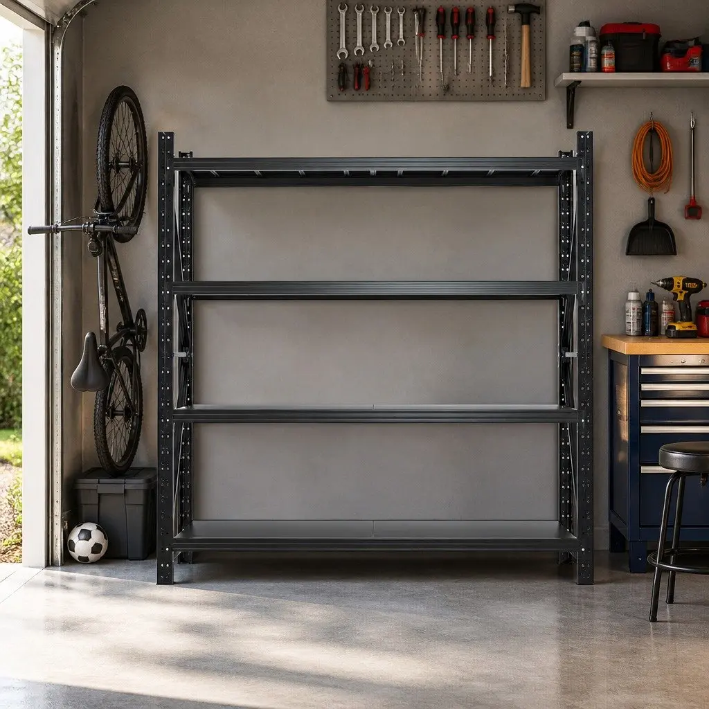 Shelving Unit Steel 2M x 2M Black 4 Tier Adjustable Storage Rack