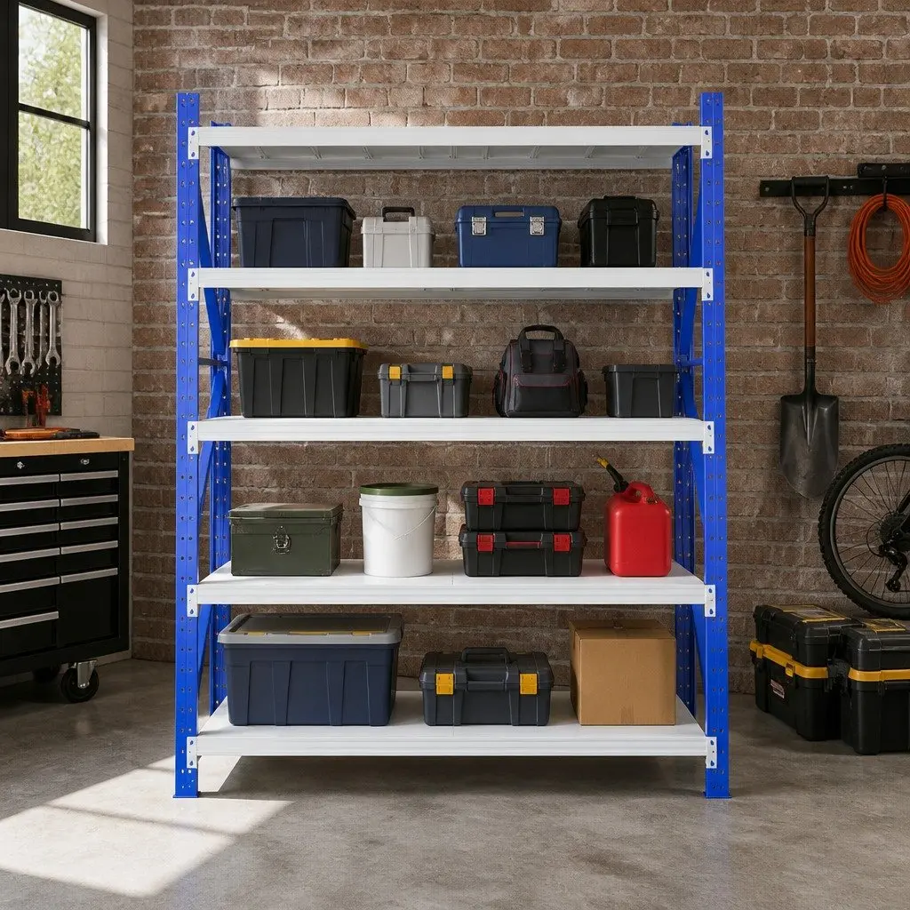 Warehouse Shelving Unit Steel 2M x 2M Blue or Grey 4 Tier Boltless Storage Rack