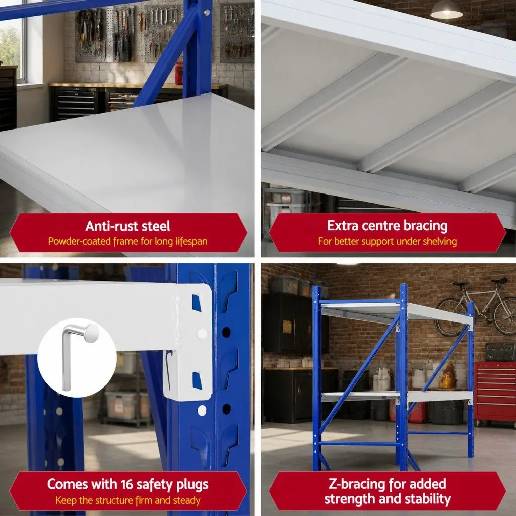 Warehouse Shelving Unit Steel 2M x 2M Blue or Grey 4 Tier Boltless Storage Rack