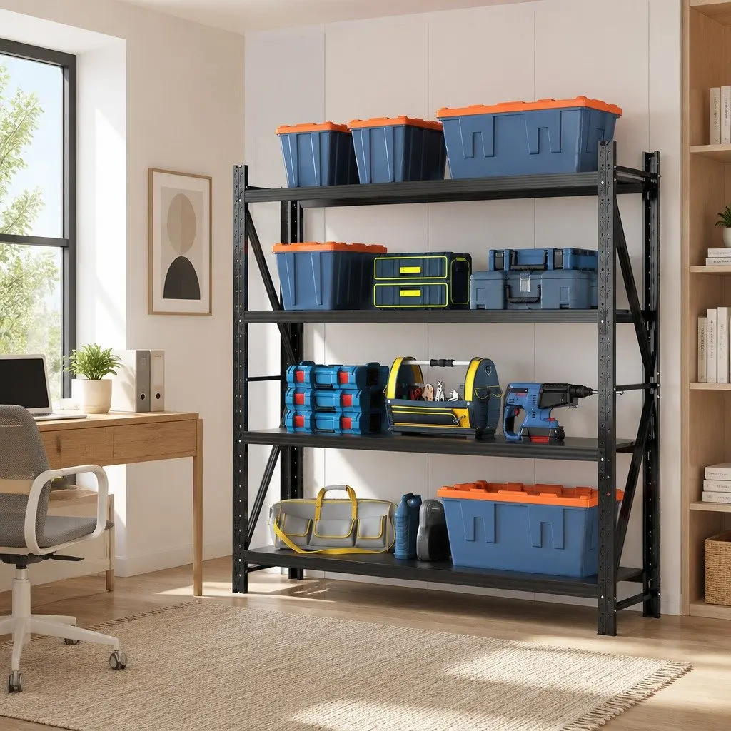 Warehouse Shelving Unit Heavy Duty Steel 4 Tier Black