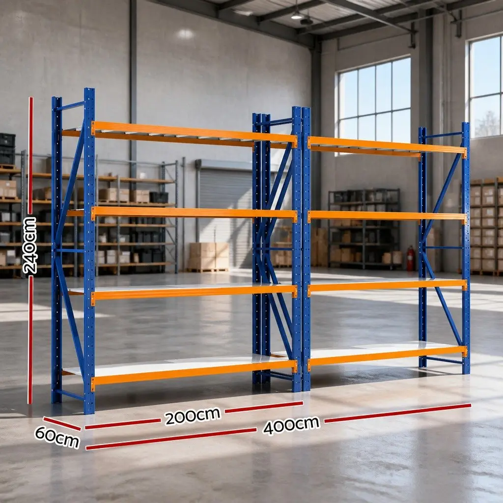 Garage Shelving Unit Steel 4M x 2.4M Orange Blue Adjustable Heavy Duty Storage Rack