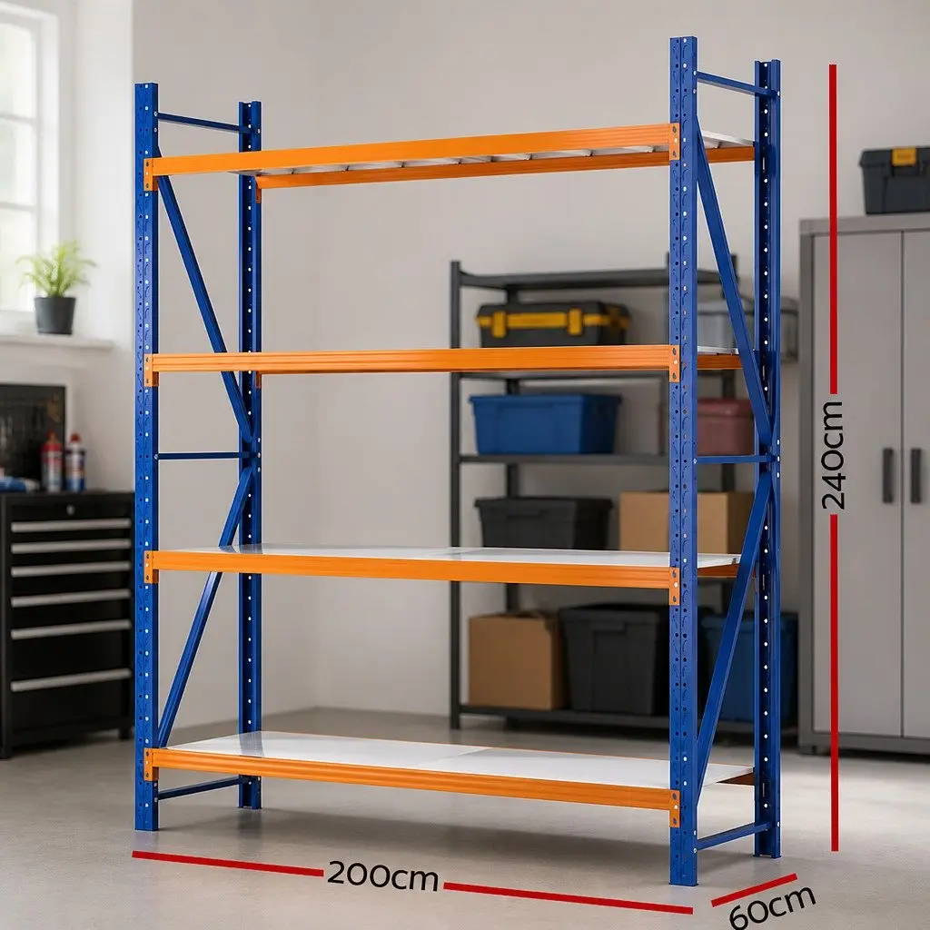 Garage Storage Rack Heavy Duty Steel 2M x 2.4M Adjustable Blue Shelving Unit