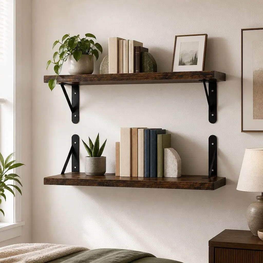Floating Wall Shelves 2Pcs Deep Mounted Storage Organiser Book Display Bedroom