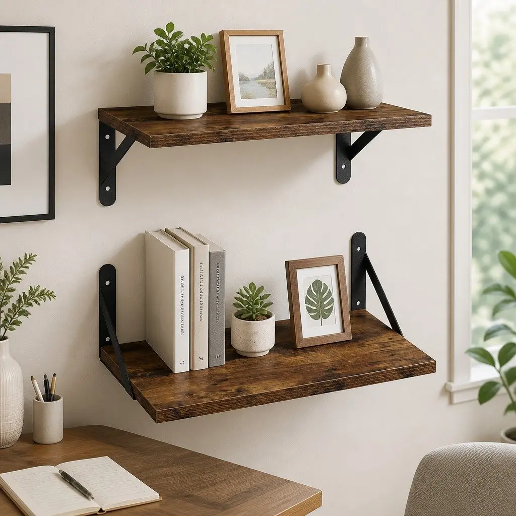 Floating Wall Shelves 2Pcs Deep Mounted Storage Organiser Book Display Bedroom