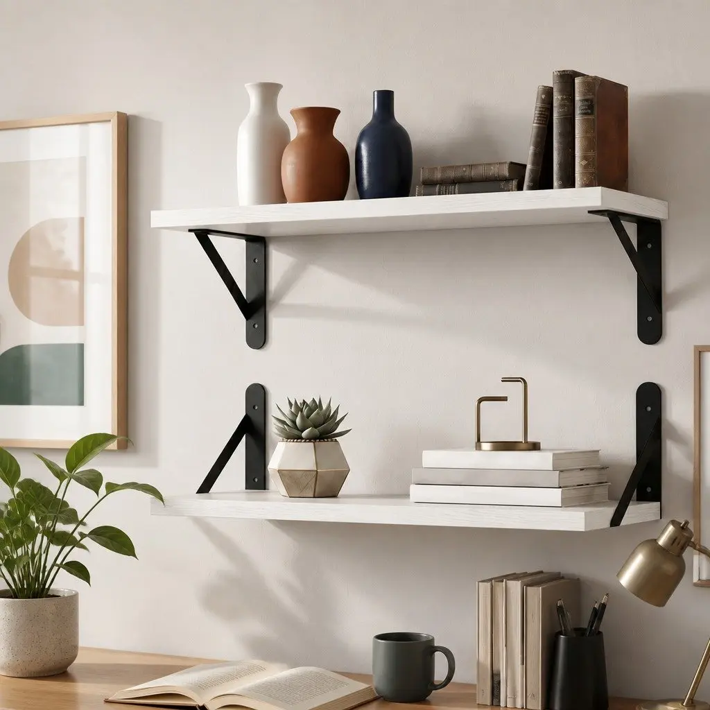 Floating Wall Shelves Deep Mounted Storage 39.5cm x 30cm White 2 Pieces