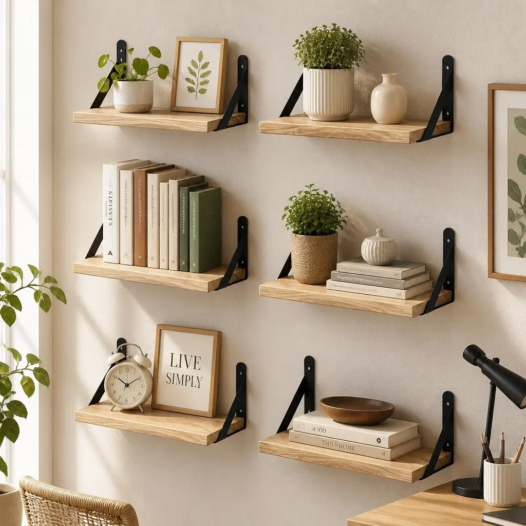Floating Wall Shelves Wooden 3 Size Set Brown