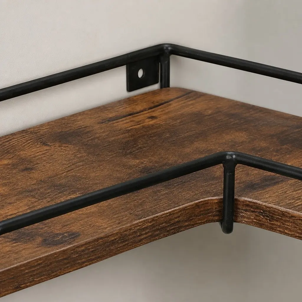 Floating Corner Wall Shelf L-Shape Rustic Brown 2 Piece