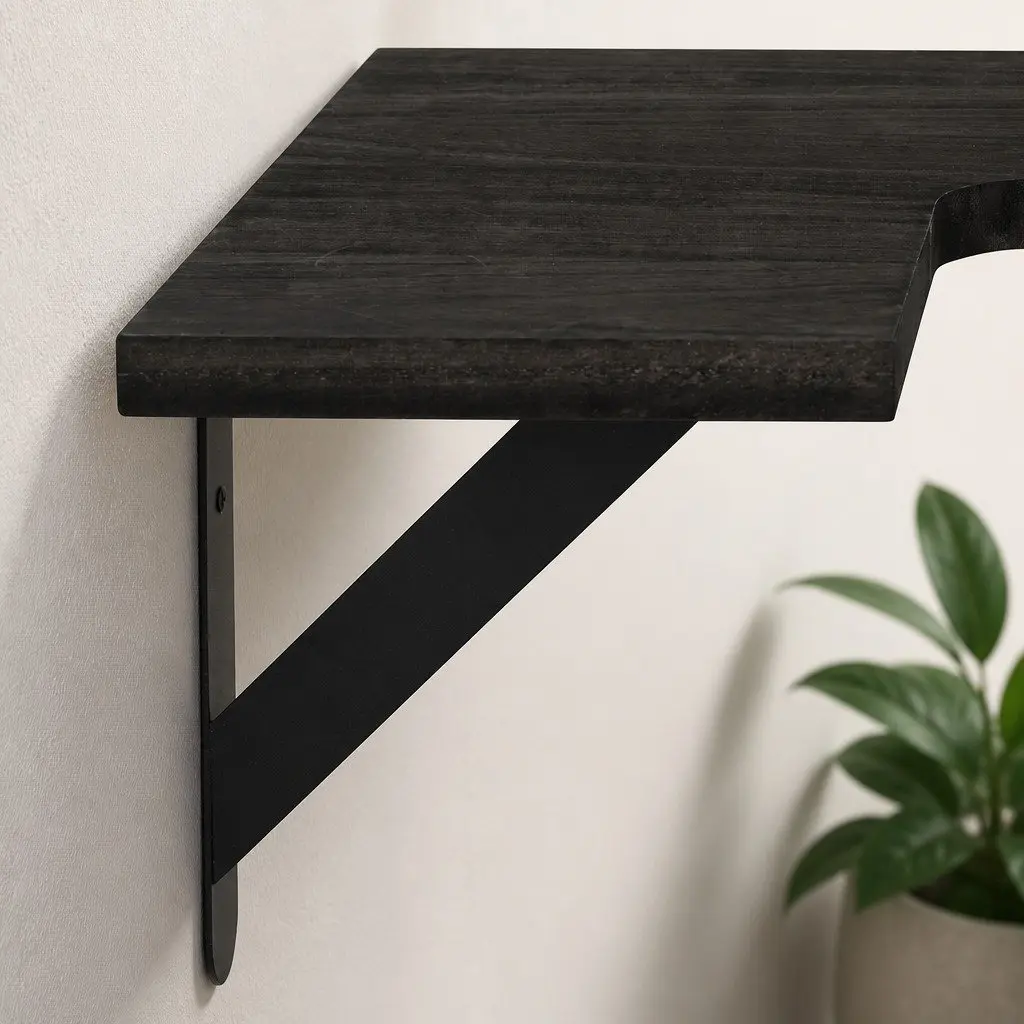 Corner Floating Shelves Paulownia Wood L-Shaped 3 Piece Black