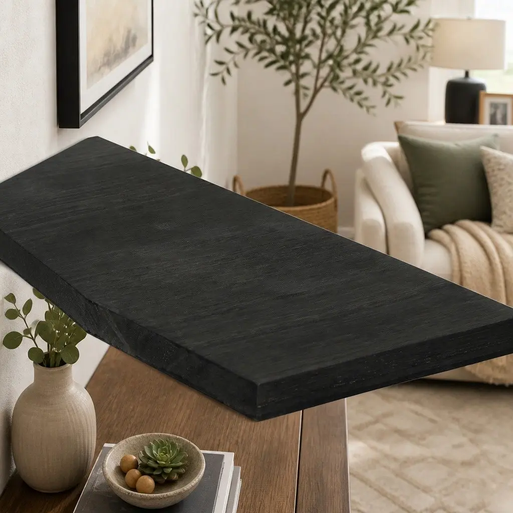 Corner Floating Shelves Paulownia Wood L-Shaped 3 Piece Black