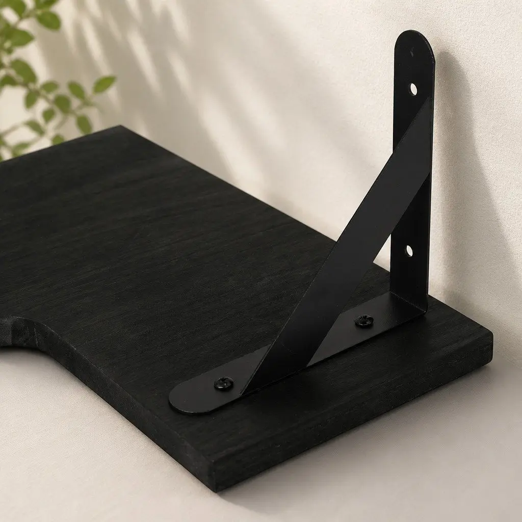 Corner Floating Shelves Paulownia Wood L-Shaped 3 Piece Black