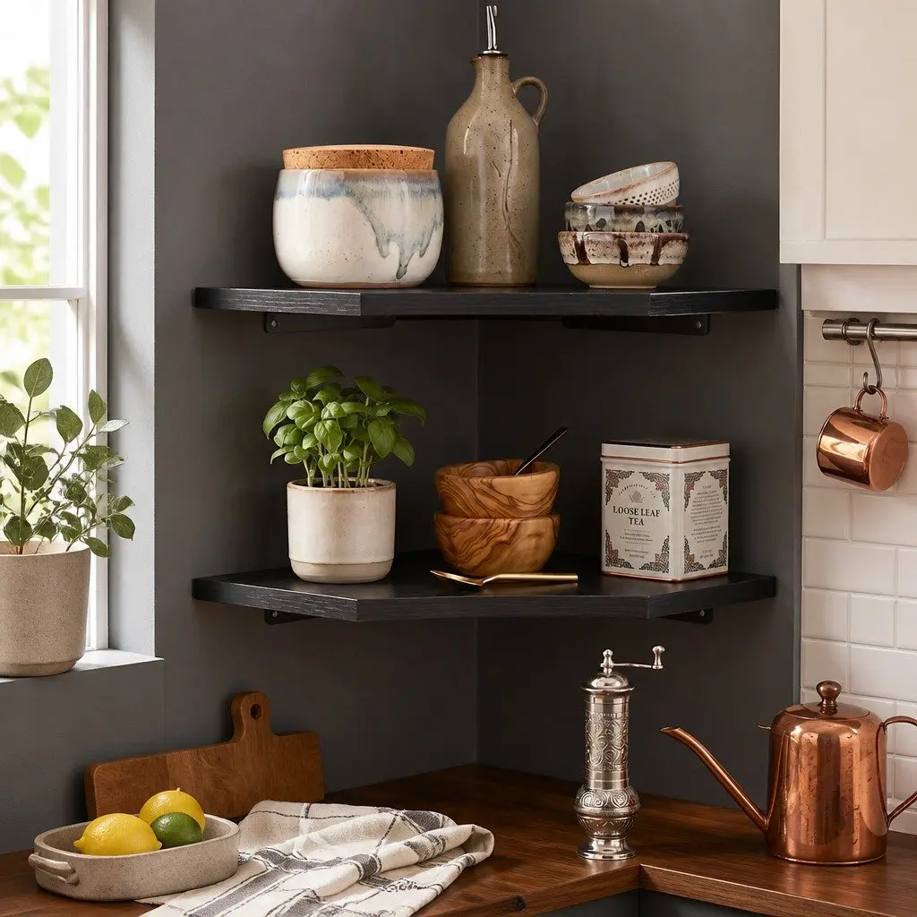 Corner Shelves Wall Mounted MDF Black 2 Piece Floating Storage Display Rack