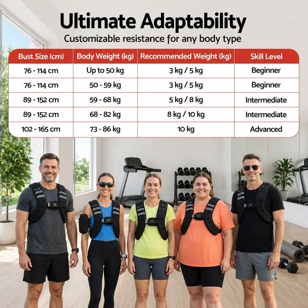 8kg Weighted Vest Neoprene Black for Running Training Gym Fitness Exercise