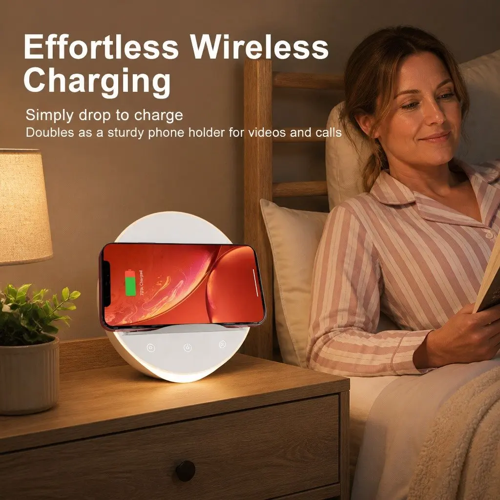 Table Lamp LED Dimmable Wireless Charger Phone Holder Touch Control White 15 x 15 x 8.5 cm