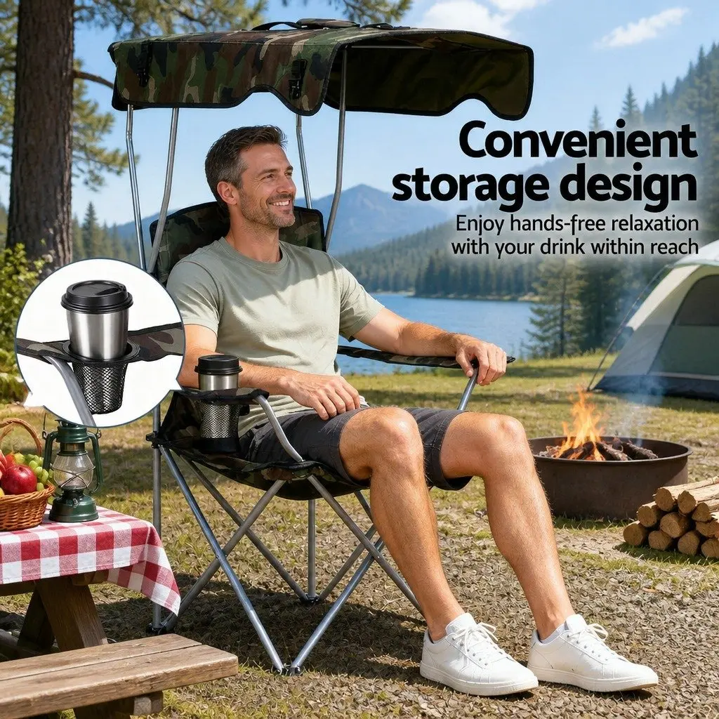 Camping Chair Canopy Folding Portable Lightweight 600D Oxford Fabric Army Green