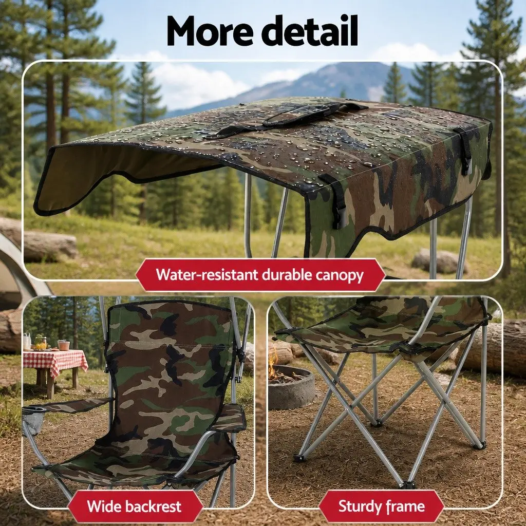 Camping Chair Canopy Folding Portable Lightweight 600D Oxford Fabric Army Green