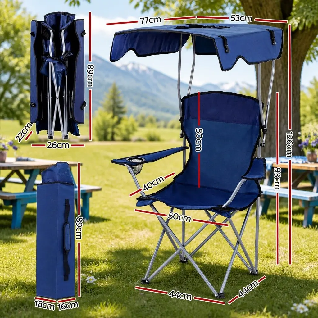 Camping Chair with Canopy Lightweight Portable Folding Outdoor Seat Navy Blue