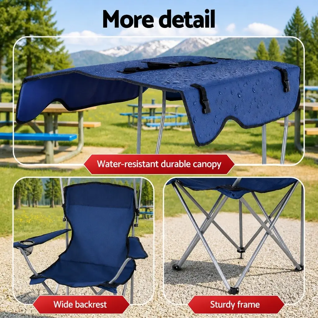 Camping Chair with Canopy Lightweight Portable Folding Outdoor Seat Navy Blue