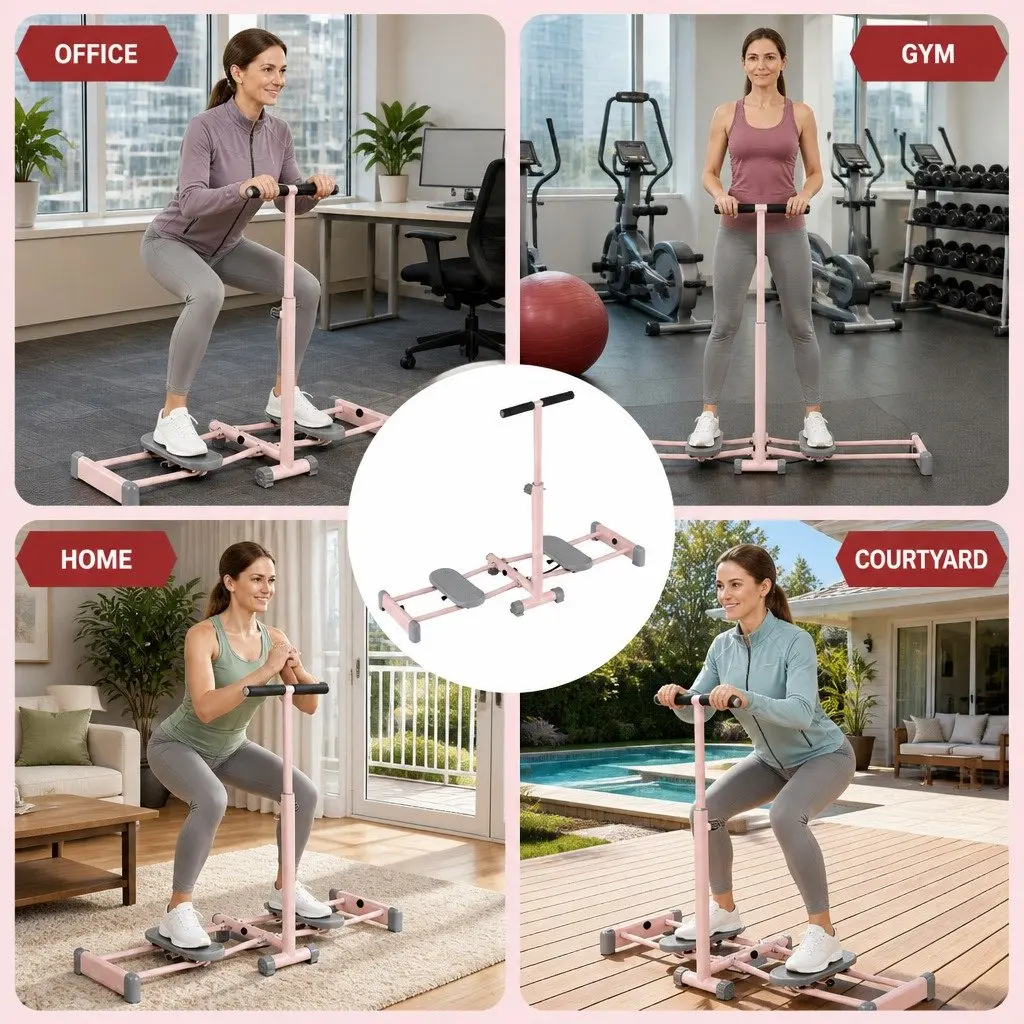 Foldable Ski Exercise Machine Cardio Trainer Home Fitness Equipment Pink