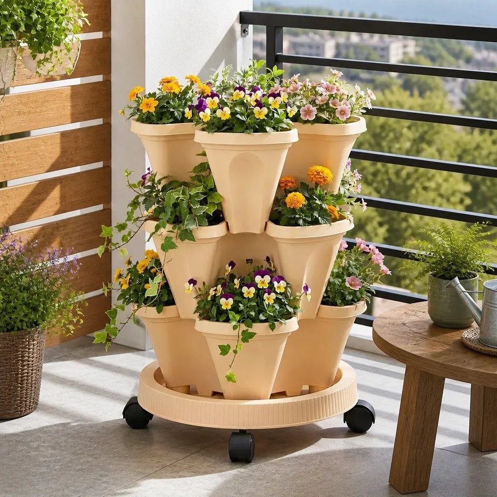 3 Tier Vertical Planter Tower with Self-Watering Feature