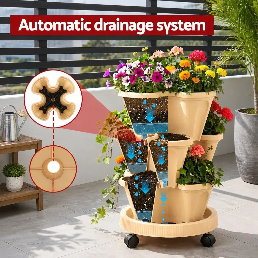 3 Tier Vertical Planter Tower with Self-Watering Feature